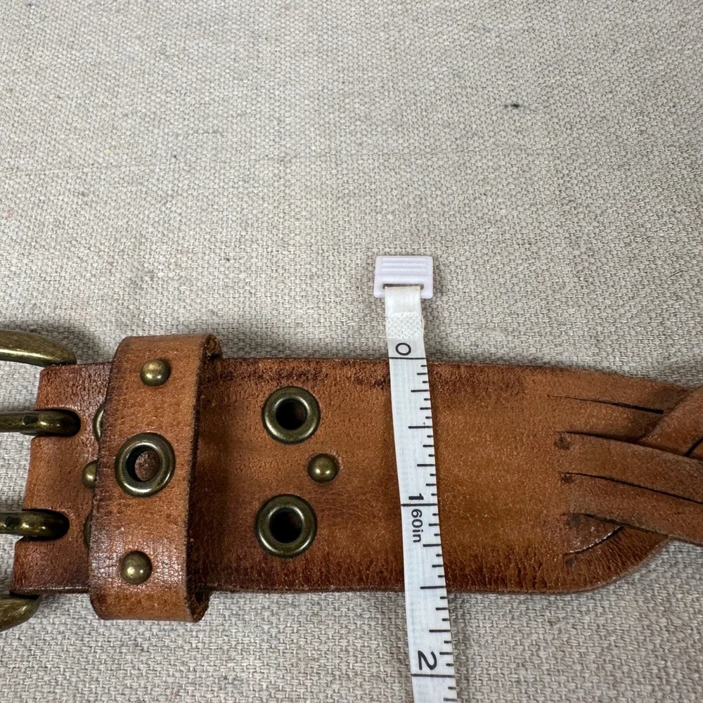 Vintage‎ Brown Braided Genuine Leather Belt XL Double Prong Buckle Wide Boho